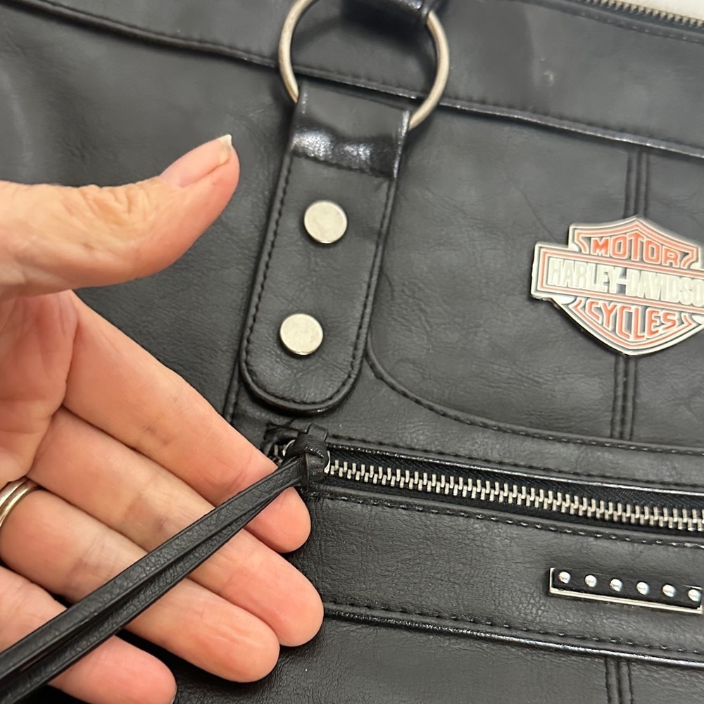 Harley-Davidson-Victoria Secret Black Leather Duffel/Tote Bag - Picture 14 of 16
